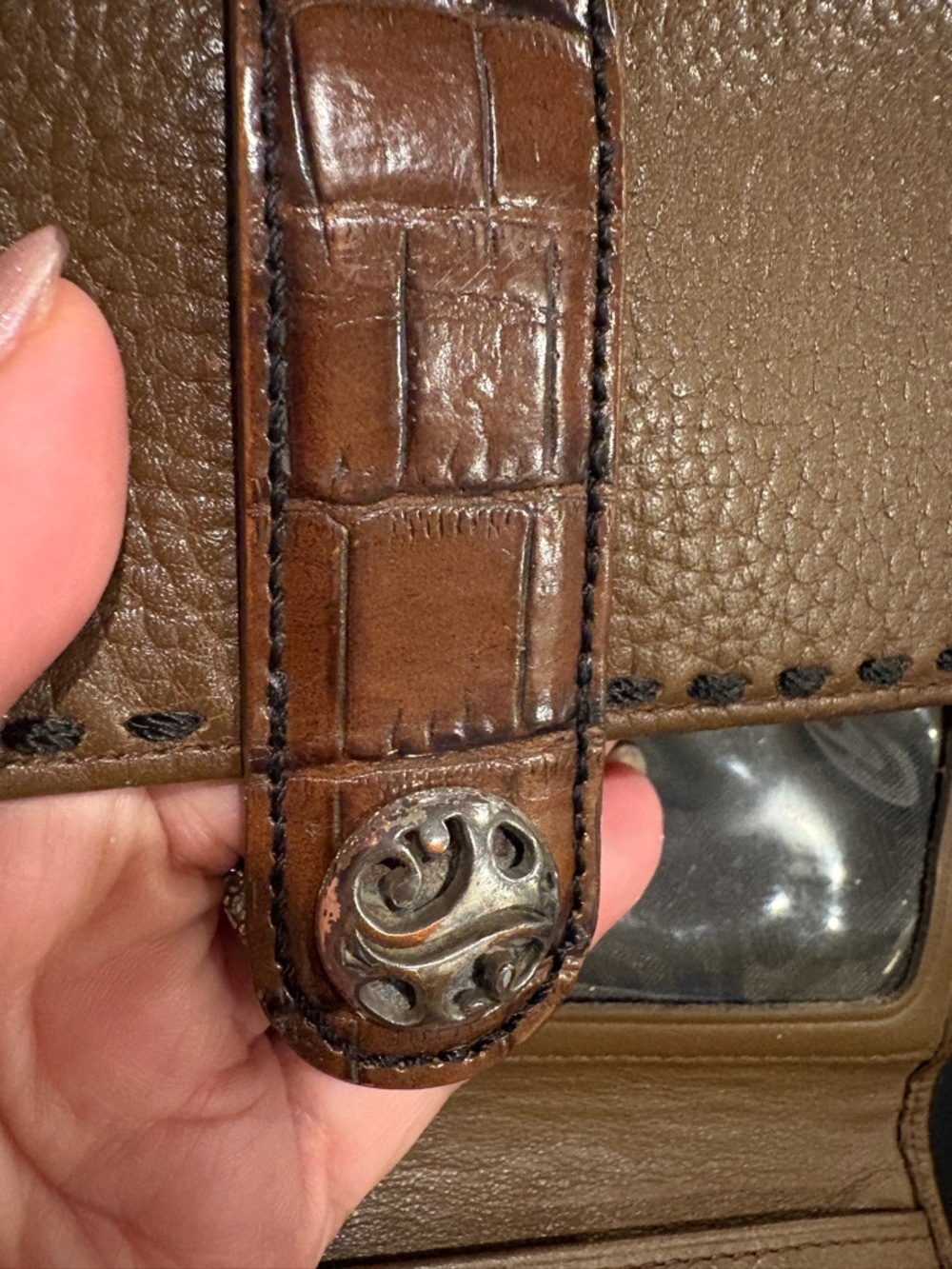 Brighton Brown Leather Crossbody Bag with Croc-Trim Accent - Picture 7 of 16
